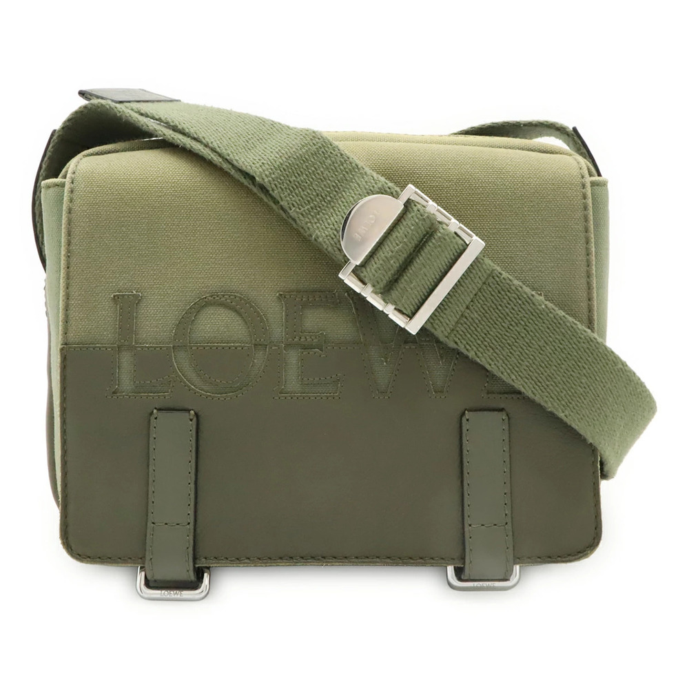Loewe Military Messenger Bag Shoulder Canvas Leather Khaki Green